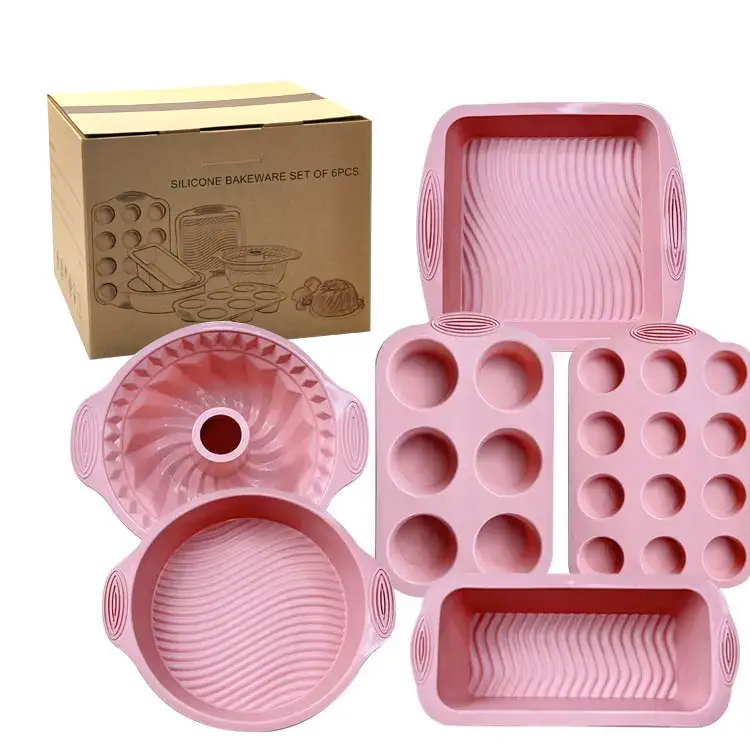 6 Piece Silicone Bakeware Set Premium Silicone Molds Round Cake Pan Loaf Toast Bread Pan Mini Muffin Pan Cake Mould Set